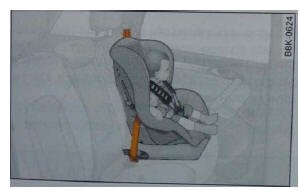 Rys. 197 Tylne siedzenia: fotelik dla dziecka ustawiony przodem do kierunku jazdy