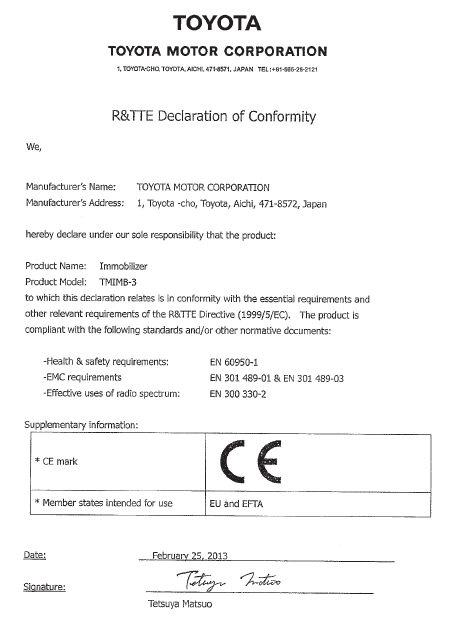 Certyfikat dotyczący elektronicznej blokady rozruchu